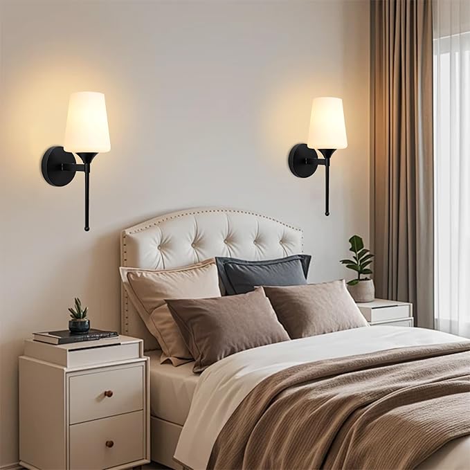 New Bathroom Vanity Light Fixtures 3 Lights Brushed Black Glass Shade Modern Wall Bar Sconce Over Mirror (Brushed Black, 1T 2Pack)