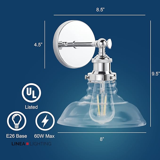 Linea di Liara Lucera Farmhouse Chrome Wall Sconce Wall Lighting Fixture Vanity Wall Sconce Lights Bathroom Sconces Wall Lights for Hallway, Bulb Included, UL Listed