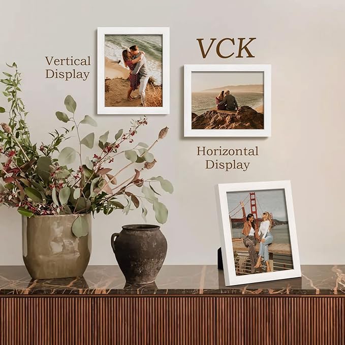 VCK 8x10 Picture Frames, White Solid Wood Picture Frame, Textured Exclusive Wall Gallery Frame