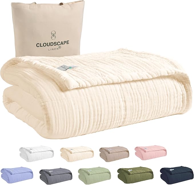 Extra Large 4 Layer Muslin Throw Blanket, 100% Cotton Blanket for Couch, Bed,Sofa, Home Decor,Pre-Washed Gauze, Best Summer Blanket, 50x70, Ivory