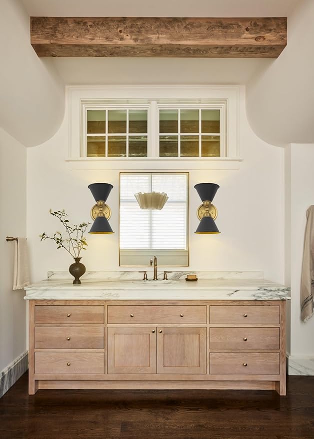 HEQIQEH Set of 2 Vintage Battery Operated 2-Lights Wall Sconces, Indoor Up and Down Wall Light Fixtures with Remote Control, Dimmable Cordless Wall Lamps for Hallway, Living Room, Stairs