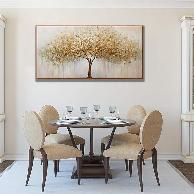 Wall Art Abstract Gold Tree of Life Framed Modern Artwork Canvas Painting Textured Tree Pictures Wall Decor for Living Room Bedroom Dining Room Home Office Decor 24"x48" with Framed