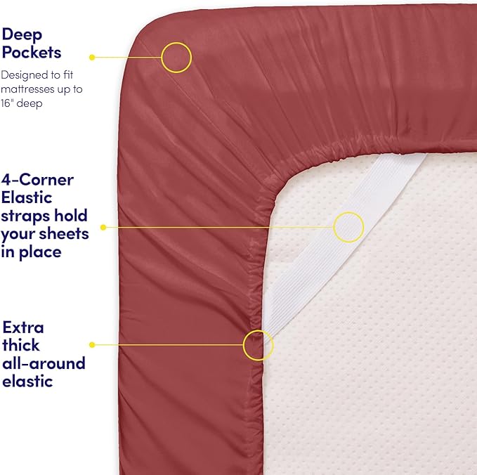 1500 Supreme Collection California King Sheet Sets Burgundy - Luxury Hotel Bed Sheets and Pillowcase Set for California King Mattress - Extra Soft, Elastic Corner Straps, Deep Pocket Sheets Burgundy