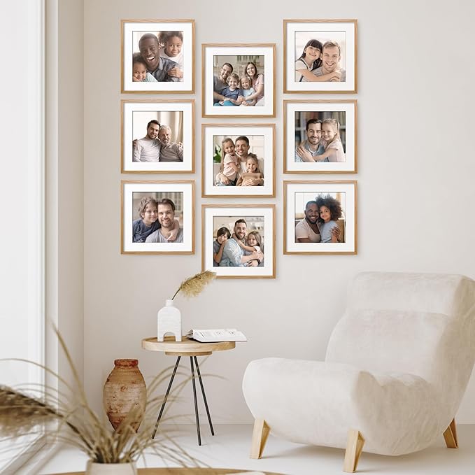 Axeman 16x16 Picture Frame with Mat for 12x12, Solid Oak Wood Square Picture Frame with Tempered Glass, Wooden Square Photo Frame 16''x16'' for Art Photo and Prints, Set of 2, Natural