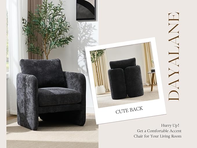 Modern Barrel Accent Chair, Mid-Century Beige Chenille Fabric Armchair for Living Room, Comfy Upholstered Reading Accent Chairs Single Sofa Chair for Bedroom Waiting Room Office,1 PCS, Black