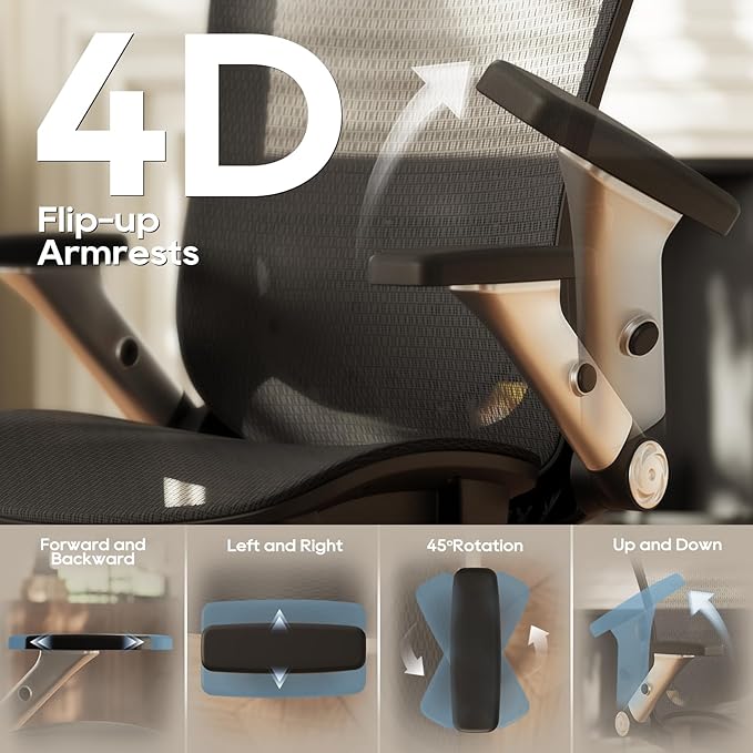 COLAMY Ergonomic Office Chair with Footrest, High Back Mesh Desk Chair with Adjustable Lumbar Support, 3D Armrests, Headrest, Recline Function, Rolling Swivel Task Chair for Home Office (Graphite)