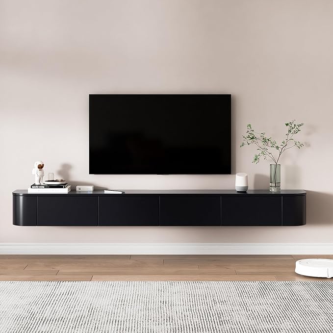 Floating TV Stand,Wall Mounted TV Shelf,Modern Entertainment Center Media Console with Storage for Bedroom,Living Room (Black, 94.5IN)