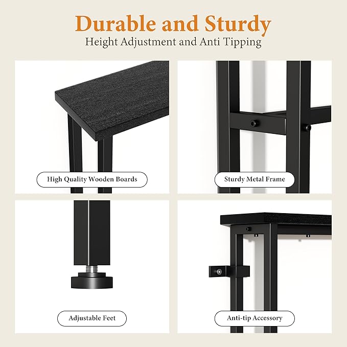 39" Sofa Table Narrow Long with Power Outlets & 2 USB Ports, Metal Frame Behind Couch Table Behind Sofa Perfect for Hallway, Living Room, Entrance - Easy Assembly, 4.9' Extension Cord Included