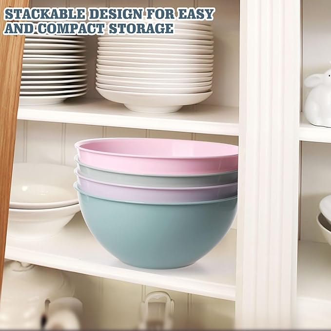 4-Piece Plastic Mixing Bowl Set with Lids for Kitchen, 67oz Lightweight Storage Bowls, Large Salad Bowls for Baking, Prepping, Cooking and Serving Food, Dishwasher & Microwave Safe