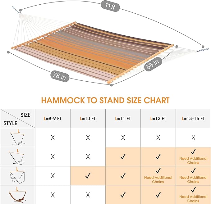 Lazy Daze Hammocks Quick Dry Hammock with Spreader Bar 2 Person Double Hammock with Chains Outdoor Outside Patio Poolside Backyard Beach 450 lbs Capacity, Coffee Stripes