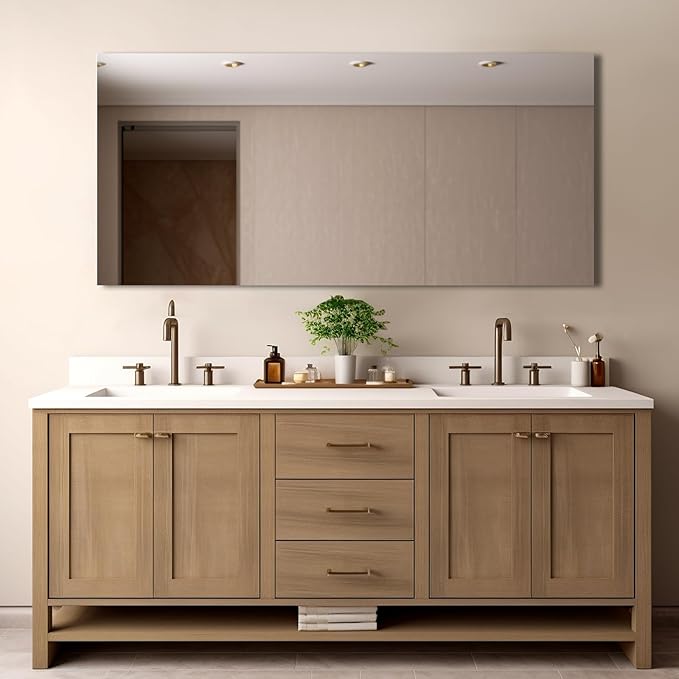 Mirrorons Large Vanity Mirror 60" x 28", Bathroom Vanity Mirror with Frameless Polished Edge, Hangs Horizontally or Vertically. Upgraded Shatterproof Bathroom Mirrors for Wall.
