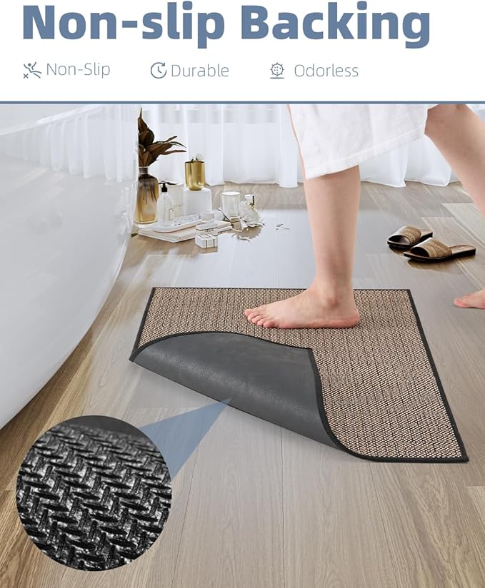 PADOOR Non-Slip Bath Mat With Rubber-Backing, Braided Absorbent Machine Washable Thin Rug for Bathroom Floor, Fits Under Door, Quick Dry, 17''x24'' Black