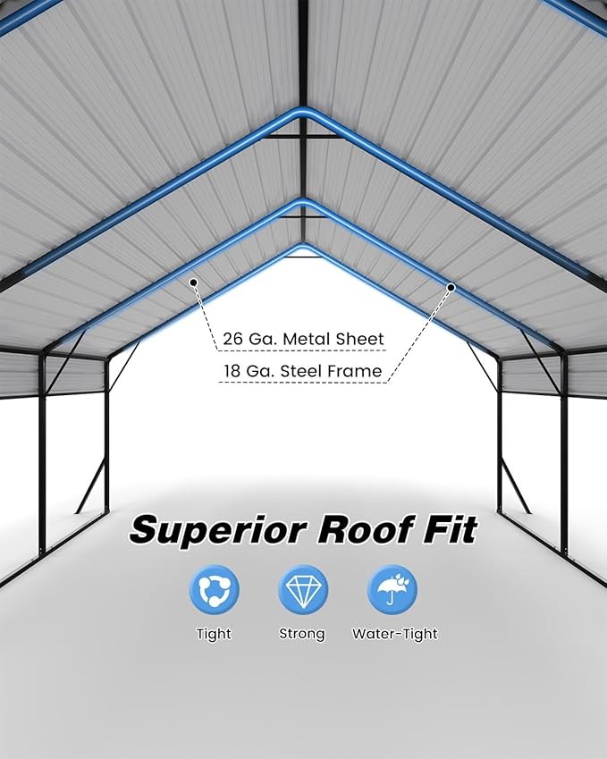 20'x15'x12.7' Heavy Duty Metal Carport, Steel Carports Canopy with Galvanized Steel Frame and Roof, Metal Carport Shelter for Boats, SUVs and Trucks