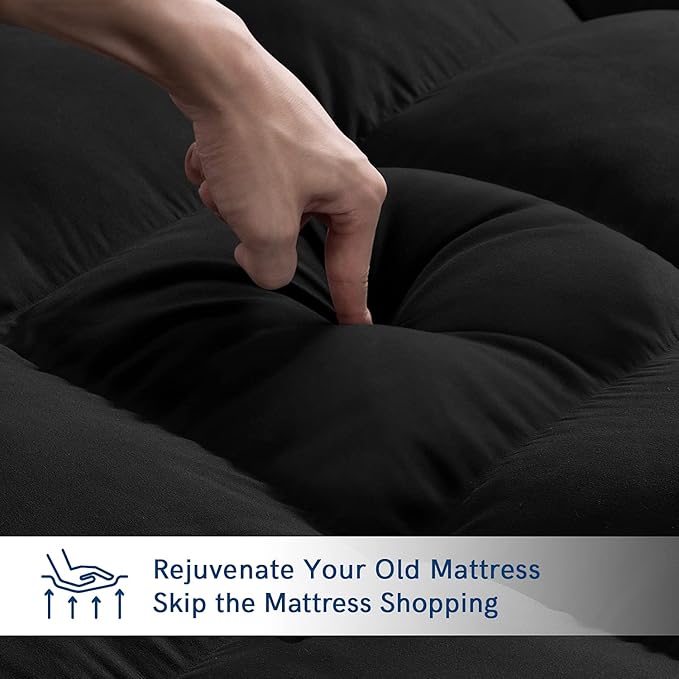 ELEMUSE Twin XL Black Cooling Mattress Topper, Pillow Top, 100% Polyester, Machine Washable, 10 Inches