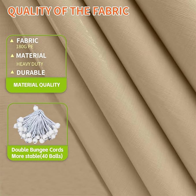 10' x 20' Carport Replacement Canopy Cover for Carport Frame Garage Top Tarp Shelter Tent Party Heavy Duty (Only Top Cover, Frame is not Included) (Beige, 10' x 12')