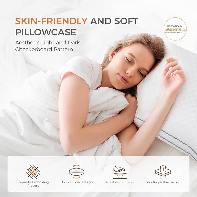 Sweetnight Bed Pillows Queen Size Set of 2, Fluffy Luxury Hotel Pillows Collection Gusseted for Neck and Shoulder, Side Back Stomach Sleeper Pillow, Cozy Night 18"X28"