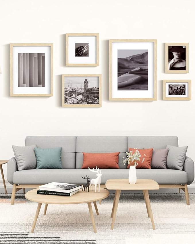 Egofine 8x10 Picture Frame Made of Solid Wood with Plexiglass, Display Pictures 4x6/5x7 with Mat or 8x10 Without Mat for Tabletop and Wall Mounting, Oak Wood