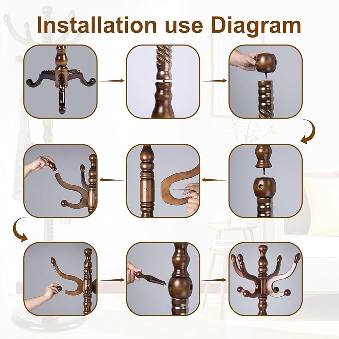 Solid Wood Coat Rack – 74.8" Freestanding Coat Racks Stand with 11 Hooks & Stable Base, Adjustable Height Modern Wooden Hall Tree for Entryway, Bedroom, Office, Home (Walnut Triangle)