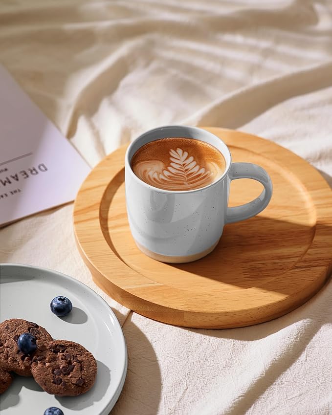 famiware Coffee Mugs for 6, 13 oz Mug Set, Dringking Cup with Handle for Coffee, Tea, Cocoa, Milk, Milkyway serise, Ligth Gray