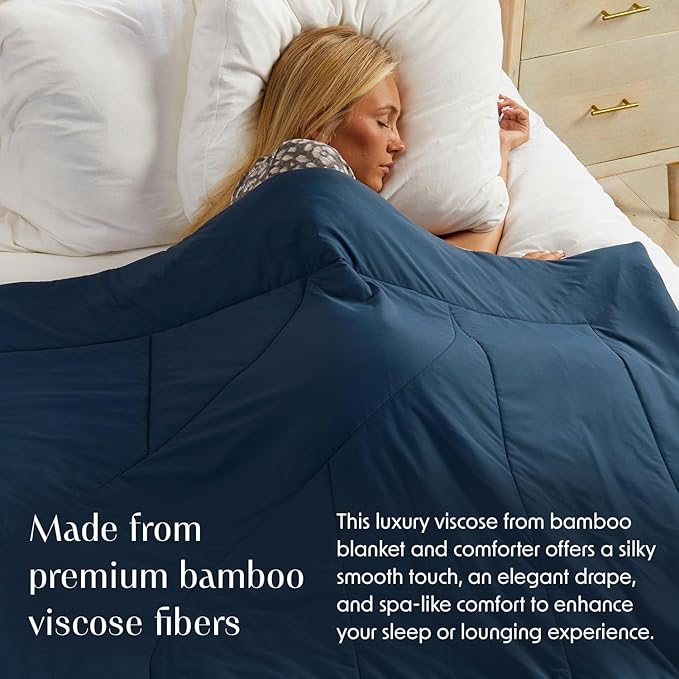Springtree Home Luxury Viscose from Bamboo Blanket & Comforter | Viscose from Bamboo Comforter Queen Size -90" x 90" | Cooling Blanket | Breathable & Lightweight | Full/Queen - Midnight Blue