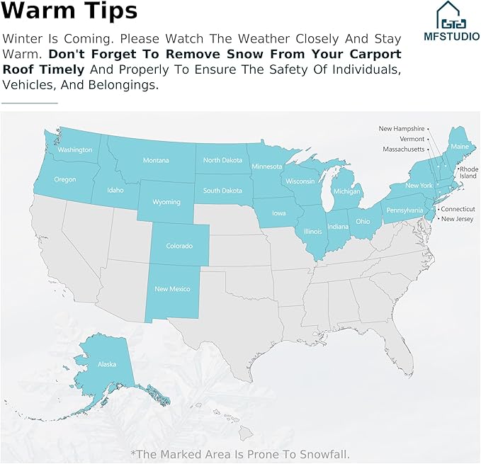 MFSTUDIO Carport 12x20 ft, Outdoor Heavy Duty Metal Shed Carports, Metal Garage Car Shelter Shade Car Port with Galvanized Roof, Frame and Bolts for Cars, Truck and Boats