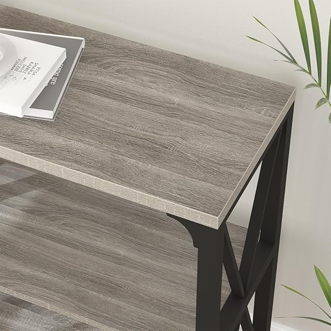 IBF Farmhouse Rustic Sofa Table, Modern Metal Wood 3 Tier Entryway Table, Industrial Console Table with Storage Shelves, Foyer Hallway Couch Table Behind Sofa for Living Room Bedroom, Grey Oak, 47 in