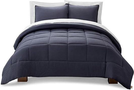 UGG Leonora Comforter Set with 2 Pillow Shams Lightweight Down Alternative Blanket Reversible Cozy Warm All Season Washable and Hypoallergenic Bedding Set, Full/Queen, Navy Blue