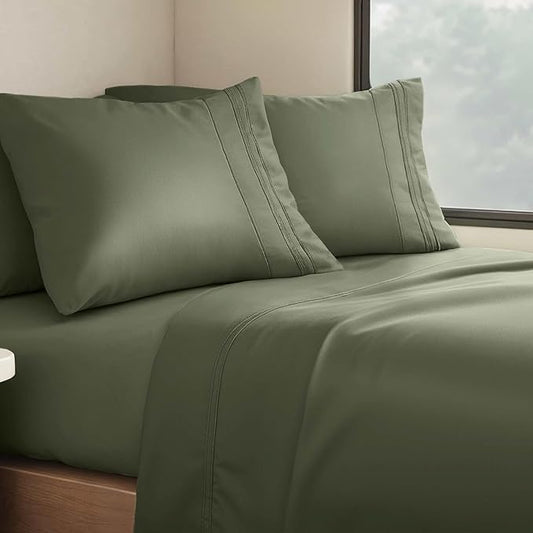 Clara Clark Bed Sheets, Premier 1800 Series 4 Piece RV Queen Sheet Set, Luxury Soft Sheets for RV Bunks, Short Queen - Olive Green