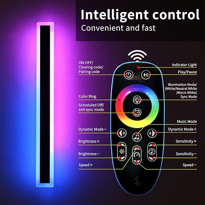 Mikeru Modern Outdoor Light Fixture, 23.6inch Modern RGB Outdoor Wall Light 10%-100% Dimmable with Memory Function Long Outdoor Porch Lights Featuring Multiple Modes and 12 Colors for Patio Entryway