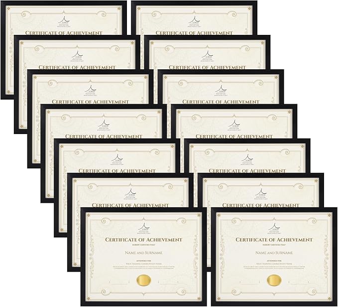 Rempry 8.5 x 11 Picture Frame Set of 14, Certificate Frames 8.5 by 11, Black Photo Frame for Diploma Document, Tabletop and Wall Display
