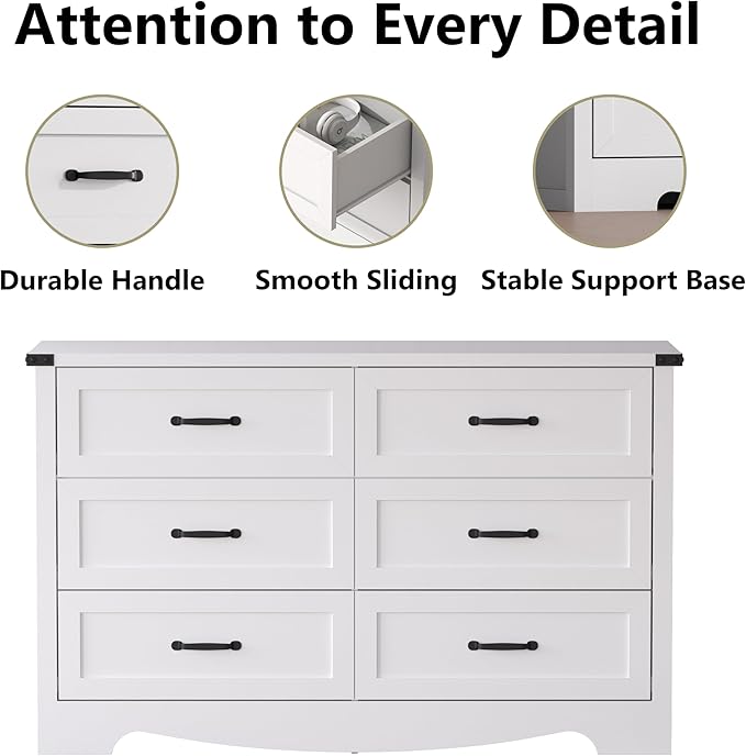 6-Drawer Dresser for Bedroom – 47" Wide Modern Wooden Chest with Natural Wood Texture, TV Stand & Storage, Metal Corner Brackets, Wood Drawer Organizer for Living Room, Hallway