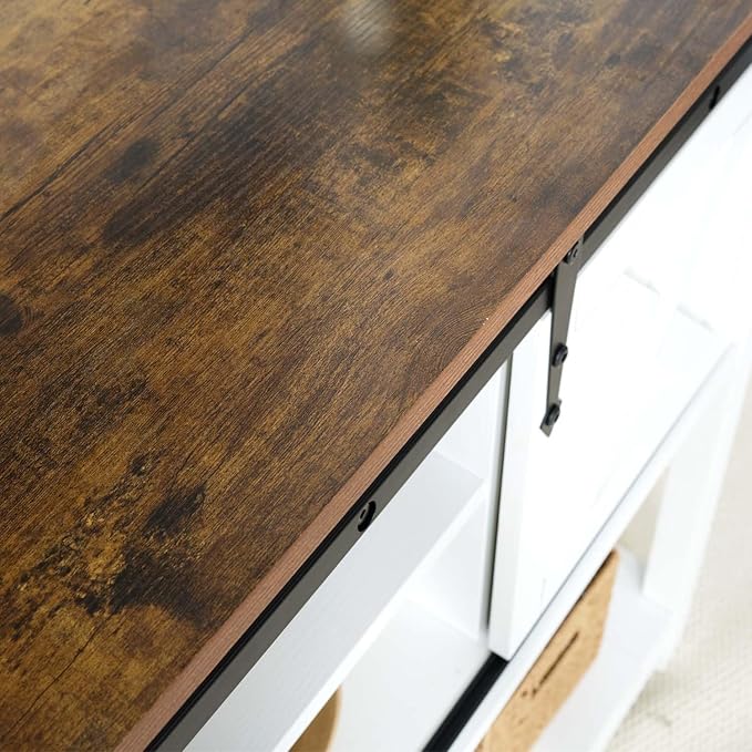 Farmhouse Entryway Table, 46" Hallway Table with Sliding Barn Doors, Rustic Sofa Table, Wood Console Table with Storage Shelf for Living Room, Entryway, Foyer (White)