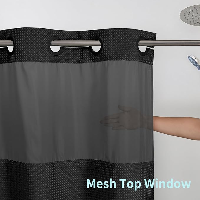 Colorful Star Small Stall Waffle Weave Shower Curtains, 256GSM Heavy Duty Shower Curtain with Snap in Fabric Liner, Hotel Style No Hook Waterproof Bathroom Curtain Set, 36 x 75 Inch, Black