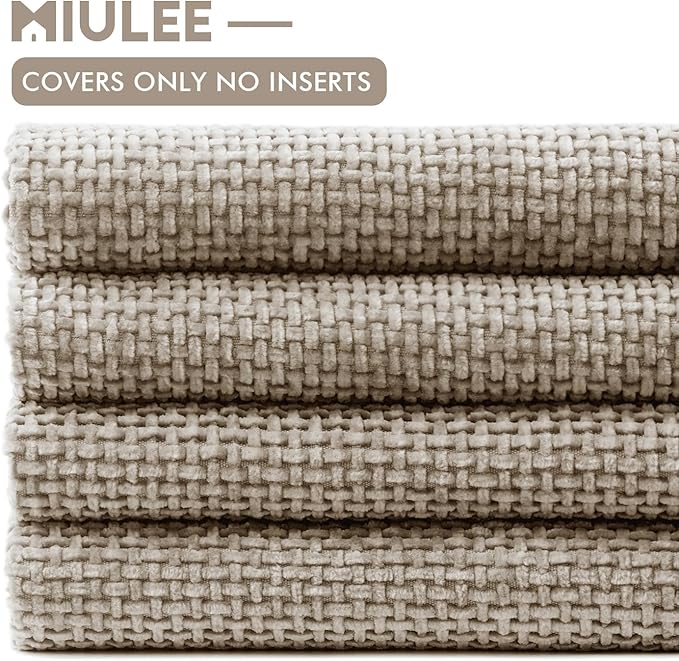 MIULEE Pack of 4 Couch Throw Pillow Covers 20x20 Inch Khaki Soft Decorative Chenille Pillow Covers Farmhouse Accent Cushion Covers for Boho Home Decor Sofa Bedroom Living Room