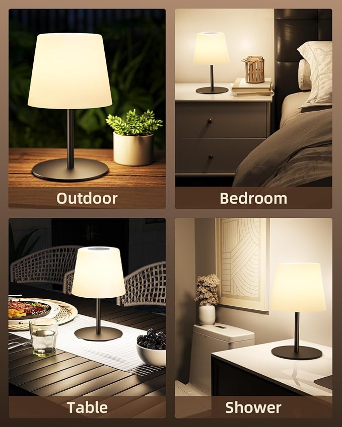EZVALO Outdoor Cordless Table Lamp, IP65 Waterproof 4500mAh Rechargeble Shower Lamp, Dimmable Touch Lamp, LED Night Light Lamp for Bathroom Patio Camping Restaurant Home 2 Pack(Black)