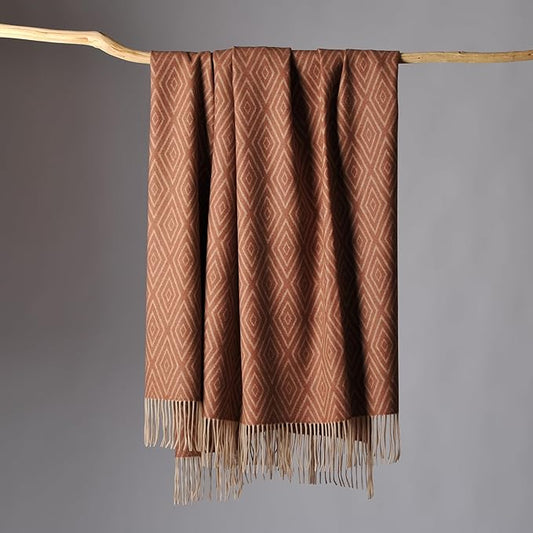 CUDDLE DREAMS Premium Cashmere Throw Blanket with Fringe, Luxuriously Soft (Diamond Ochre)