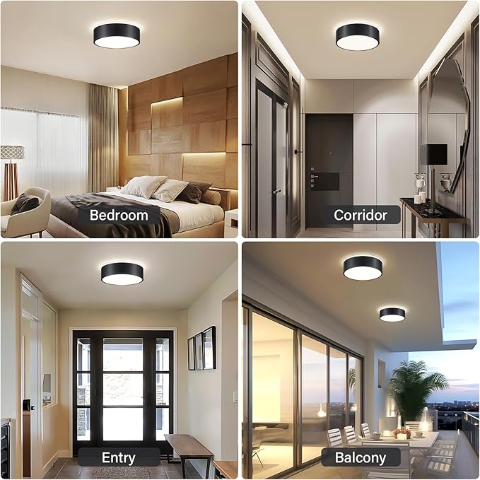 Dimmable LED Flush Mount Ceiling Light Fixture,Modern Black Round Ceiling Light,5CCT 2700K-6000K Metal Lighting for Bedroom Kitchen Hallway Laundry Room Entryway Bathroom-11.8in