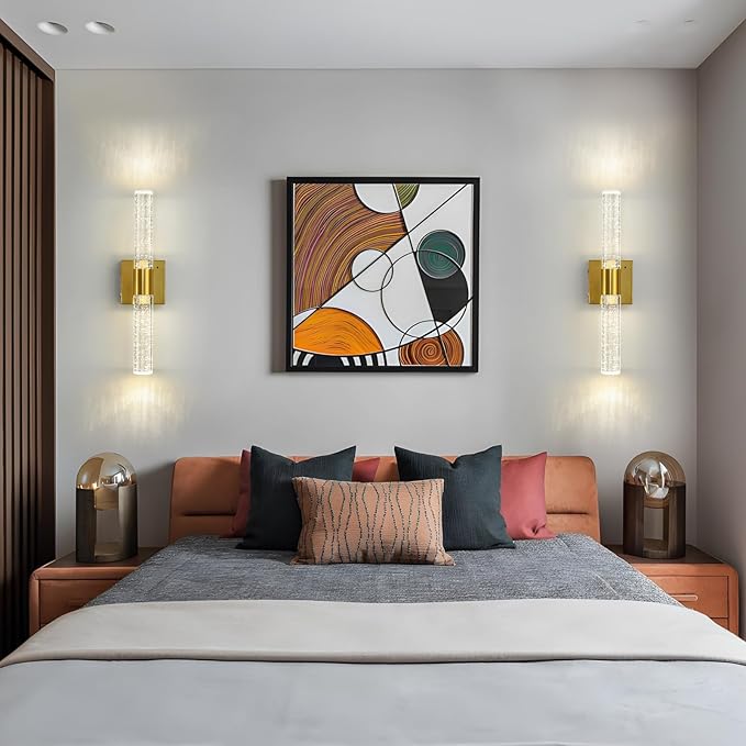 Gold Wall Sconces Set of Two Battery Operated, Wireless Rechargeable Wall Sconce Set of 2 with Remote Control, Modern LED Wall Light for Bedroom, Living Room, Hallway (4000K)