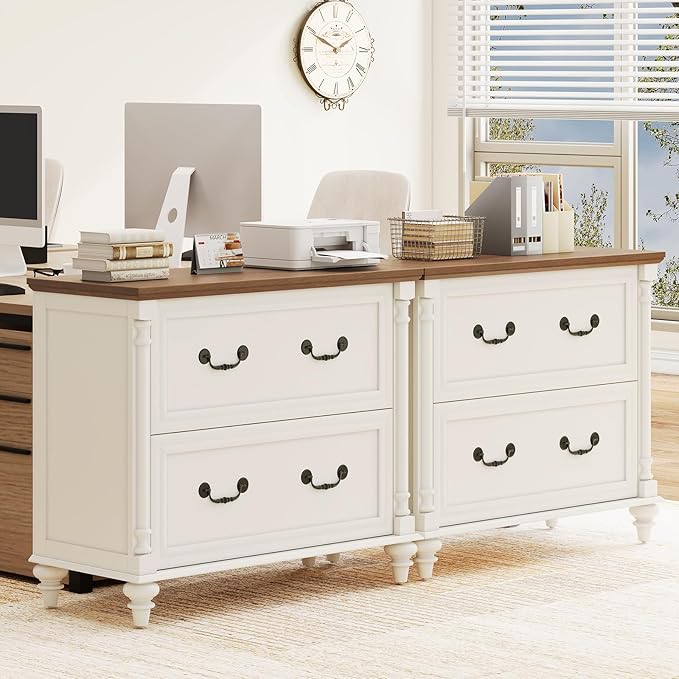 Farmhouse Lateral File Cabinet 2 Drawers File Cabinet for Legal/Letter/A4 Size Hanging Files, Large Wood File Storage Cabinets Printer Stand for Home Office Cabinet, White