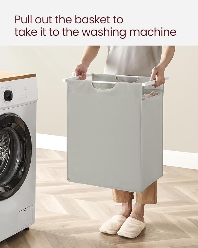 VASAGLE Laundry Hamper, Laundry Basket, Laundry Sorter with A Pull-Out and Removable Bag, Shelf, Metal Frame, 17.2 Gallons (65 L), 19.7 x 13 x 28.4 Inches, White UBLH101W01