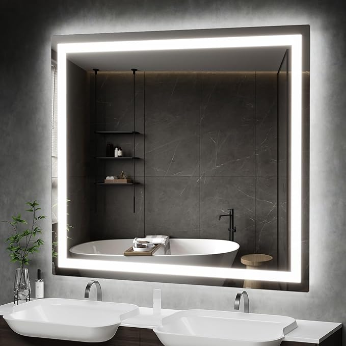 36"x 40" Bathroom Mirror with Lights, LED Mirror for Bathroom with Stepless 3 Colors Temperature & Dimmable Memory Anti-Fog Tempered Glass Mirror