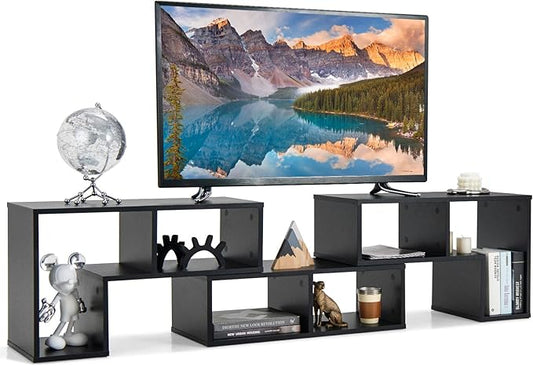 GOFLAME 3 Pieces TV Console Stand, Modern Entertainment Center for 50 55 60 65 Inch Flat Screen TV, Free Combination Bookcase for Storage & Display, Suitable for Living Room, Bedroom (Black)