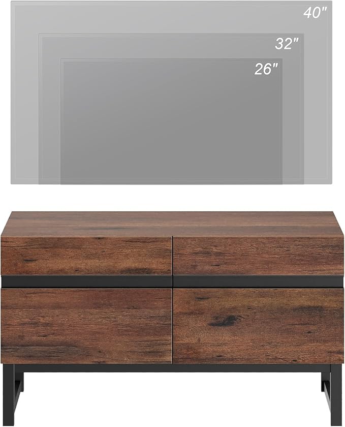 WAMPAT Modern TV Stand for TVs up to 50 inch, Entertainment Center TV Console with Storage Cabinet and Metal Base, Wood Media Console for Living Room,Brown