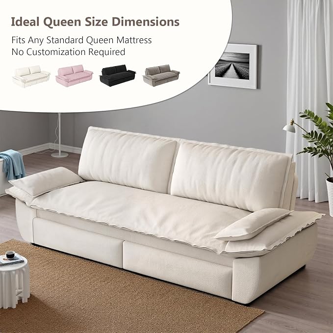 73.2-Inch Queen Size Convertible Sleeper Sofa Bed, 3-in-1 Pull-Out Futon Loveseat, Velvet Futon Couch with 2 Soft Pillows for Living Room, Office, Apartment, RV, Hide-A-Bed Fold Out Sofa&Couches