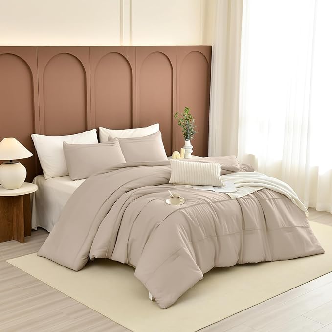 Sanracie Cotton California King Comforter Set(106"x 95"),Linen Colored Pinch Pleat Bedding Sets 3 PCs Ultra Soft Breathable Lightweight Neutral Bedding Set for All Season