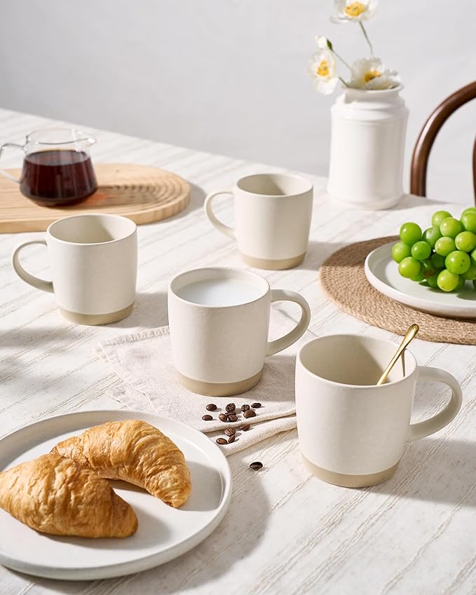 famiware Coffee Mugs Set of 4, Milkyway 13 oz Mug Set, Ceramic Cup Set with Handle for Coffee, Tea, Cocoa, Milk, Matte White