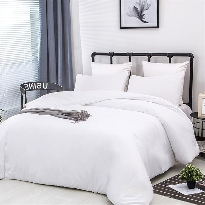Luxlovery White Comforter Set Queen White Bedding Comforter Set Bed Sets Solid Blanket Quilts Hotel Collection Women Men Soft Breathable Queen Size 3 Piece Comforter