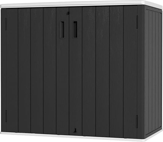 Large Outdoor Storage Box,Resin Sheds&Outdoor Storage Waterproof/Lockable,Outdoor Storage Cabinets for Balcony,Garage,Backyard (37Cu.ft-Black White)