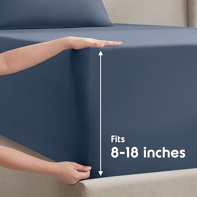 Nestl Short Queen Sheet Set - 1800 Ultra-Soft Microfiber - Double Brushed - Deep Pockets - Easy Fit - 4 Piece Set - Bed Sheets (Short Queen, Navy Blue)