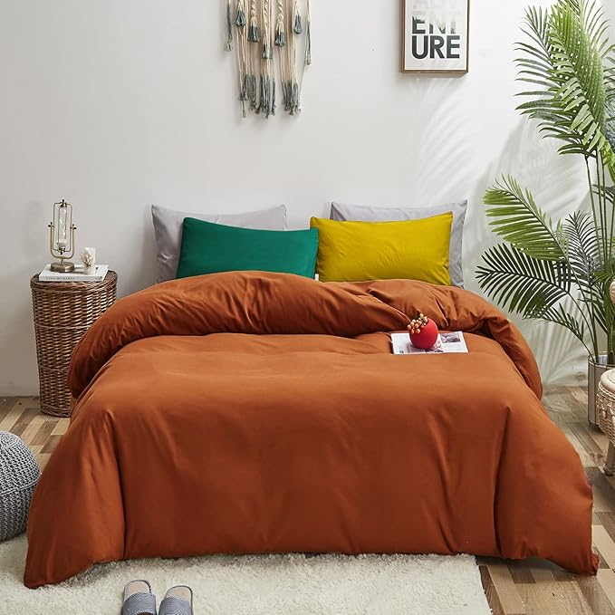 Luxlovery Rust Comforter Set California King Burnt Orange Bedding Comforter Set Caramel Bedding Set Solid Color Rust Orange Bedding Set Queen Bed Cozy Red Bronze Bedding Comforter Cal King